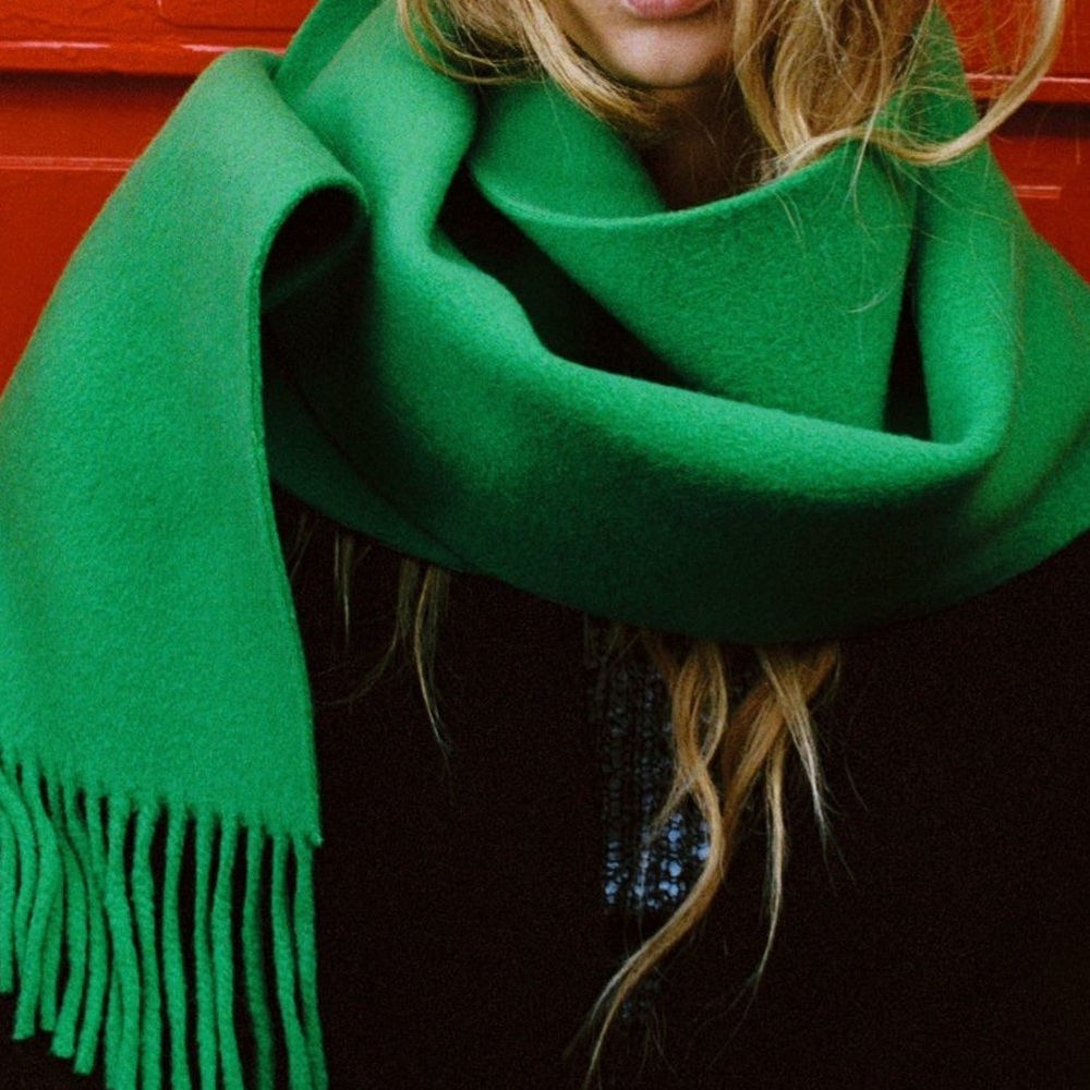 Bright Green Scarf with Fringe